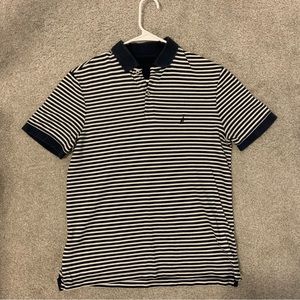 Men’s Navy and White Striped Polo